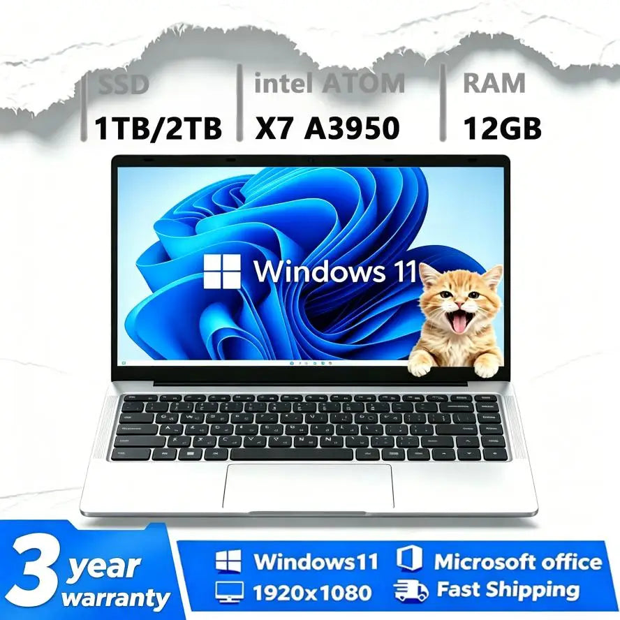 2026 NEW Laptop Windows 11 Intel ATOM X7 A3950 12GB RAM 512GB 1TB