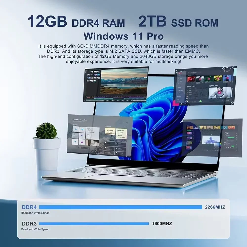 2026 NEW Laptop Windows 11 Intel ATOM X7 A3950 12GB RAM 512GB 1TB