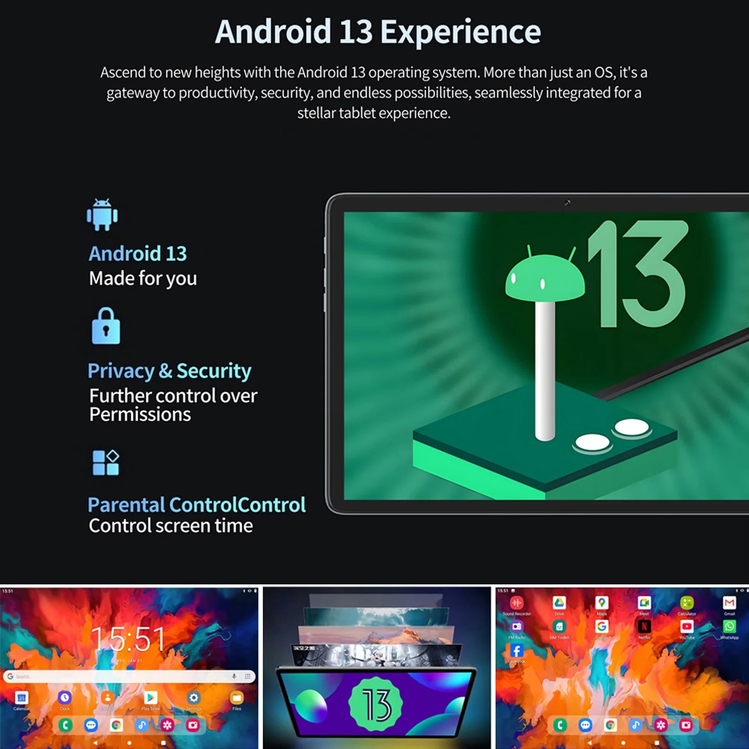 BDF-i17 Phone Tablets 10.1 Inch Octa Core 6GB RAM 128GB Android 13