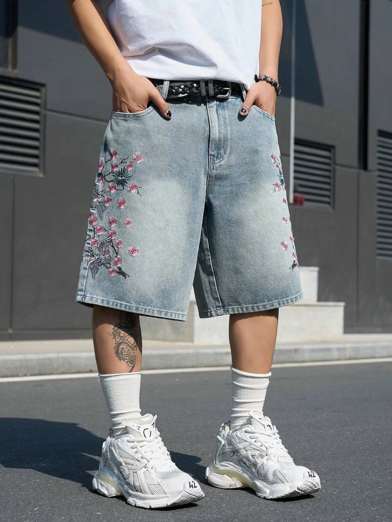 Light Blue Cherry  Denim Shorts