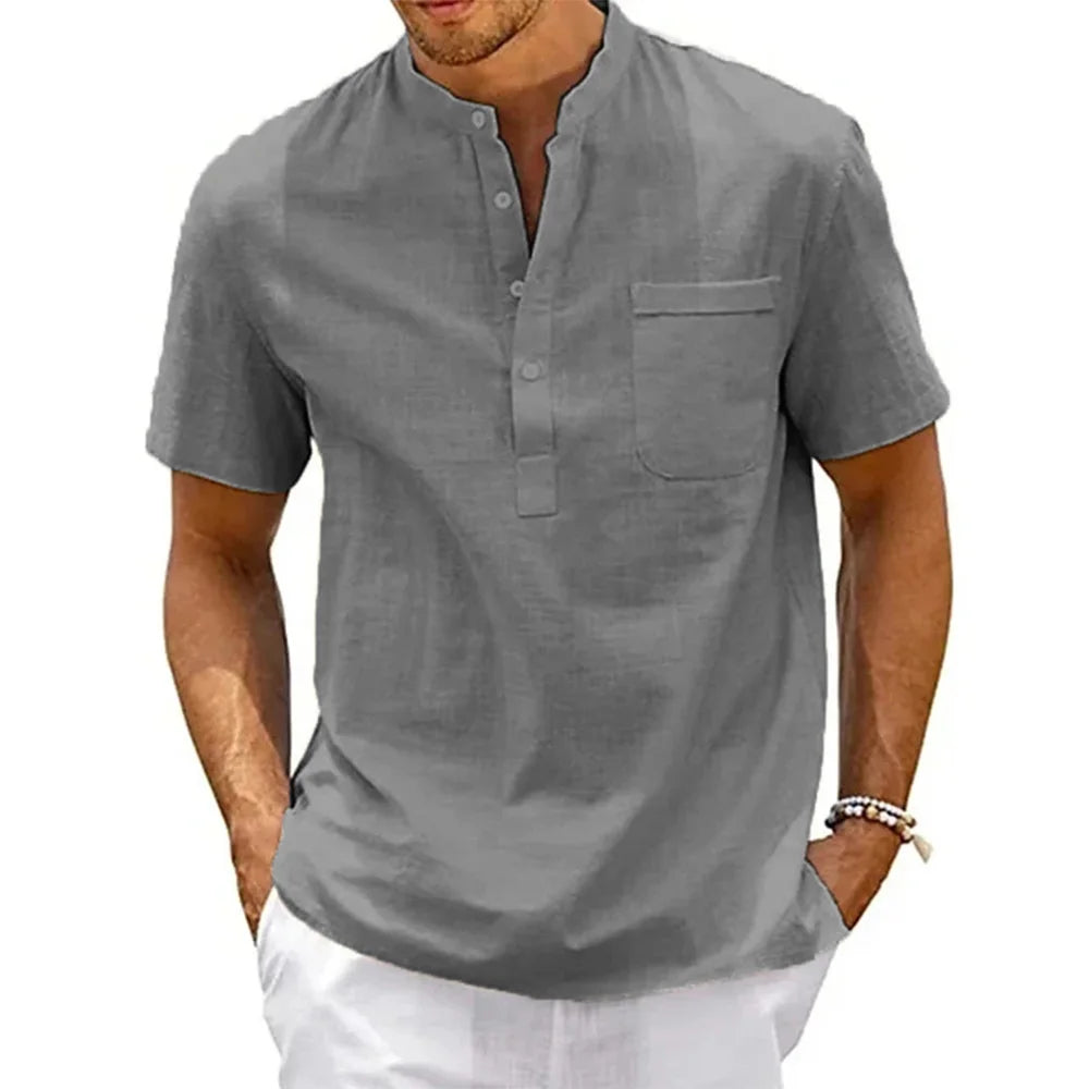 Cotton Linen Men T-shirts Vintage Streetwear