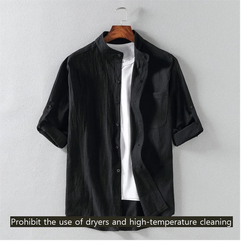 Spring and Summer Stand Collar Men's Short-sleeved