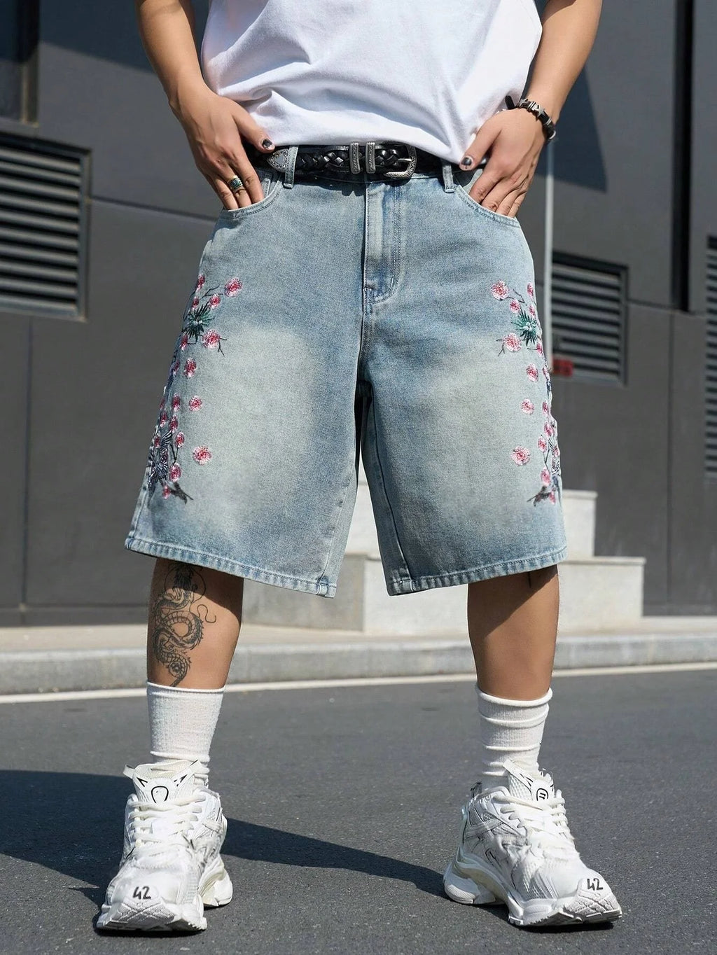 Light Blue Cherry  Denim Shorts