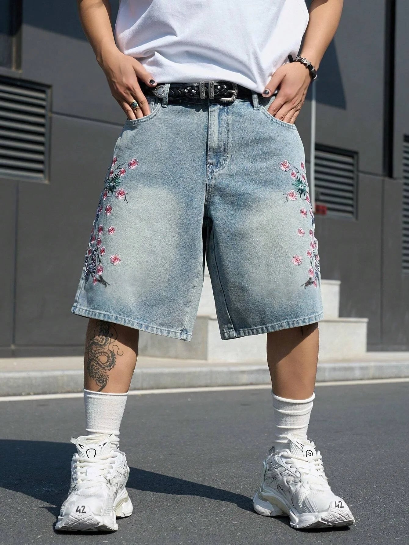 Light Blue Cherry  Denim Shorts