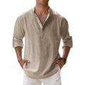 New Cotton Linen Henley Beach Hawaiian T-Shirts for Men