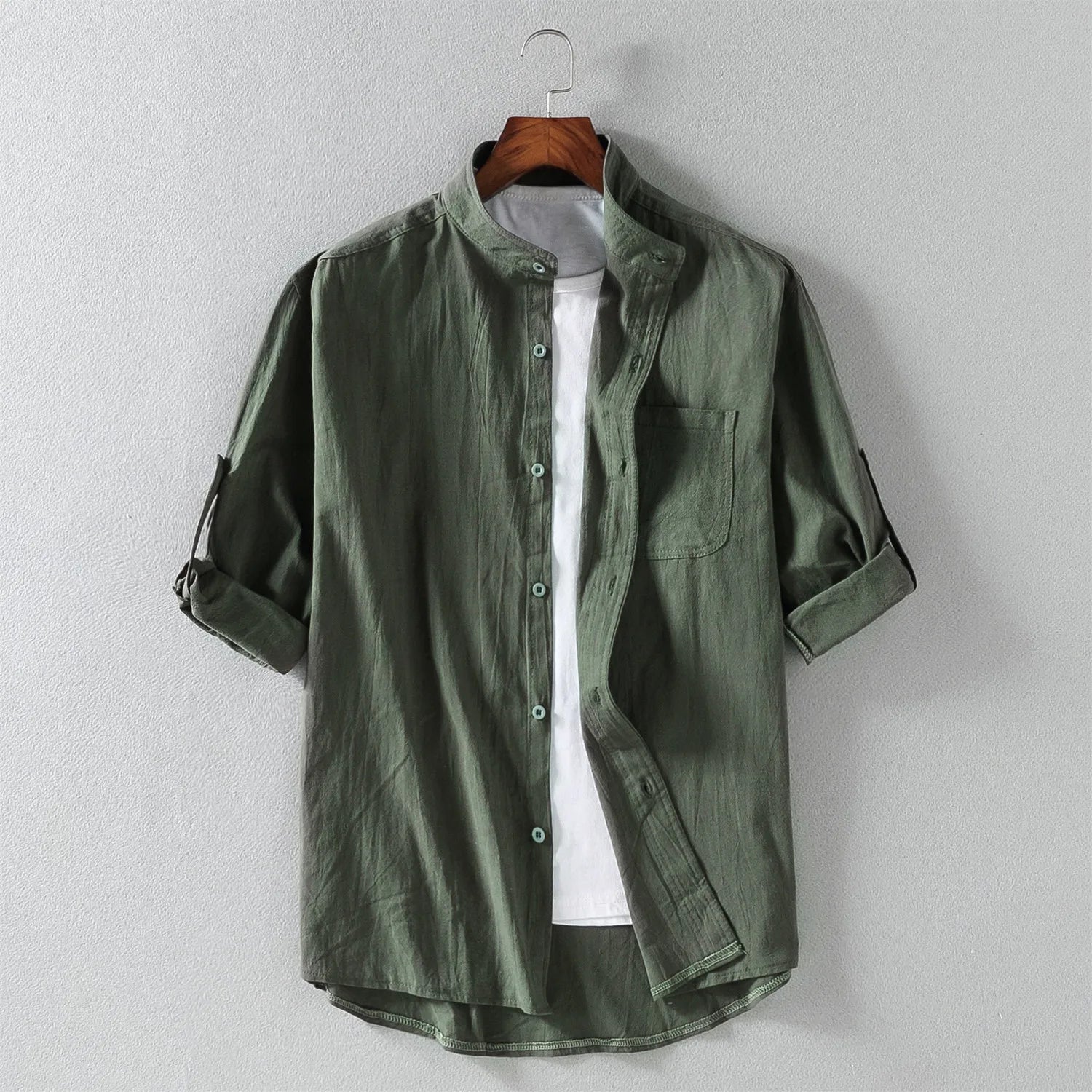 Spring and Summer Stand Collar Men's Short-sleeved