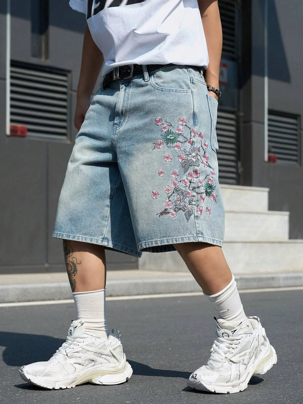 Light Blue Cherry  Denim Shorts