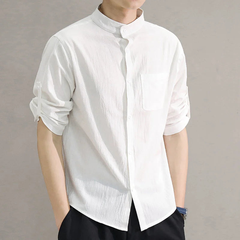 Spring and Summer Stand Collar Men's Short-sleeved