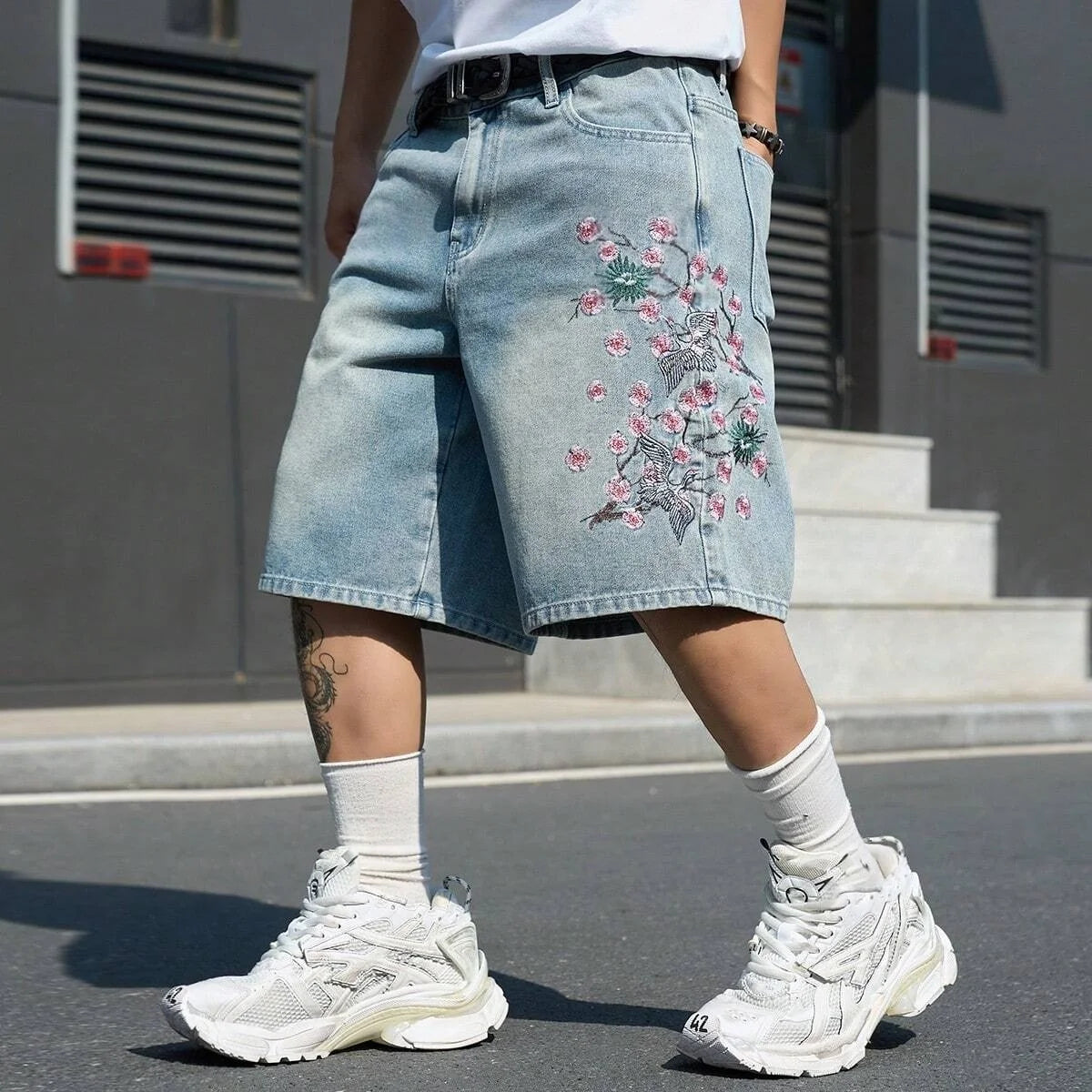 Light Blue Cherry  Denim Shorts