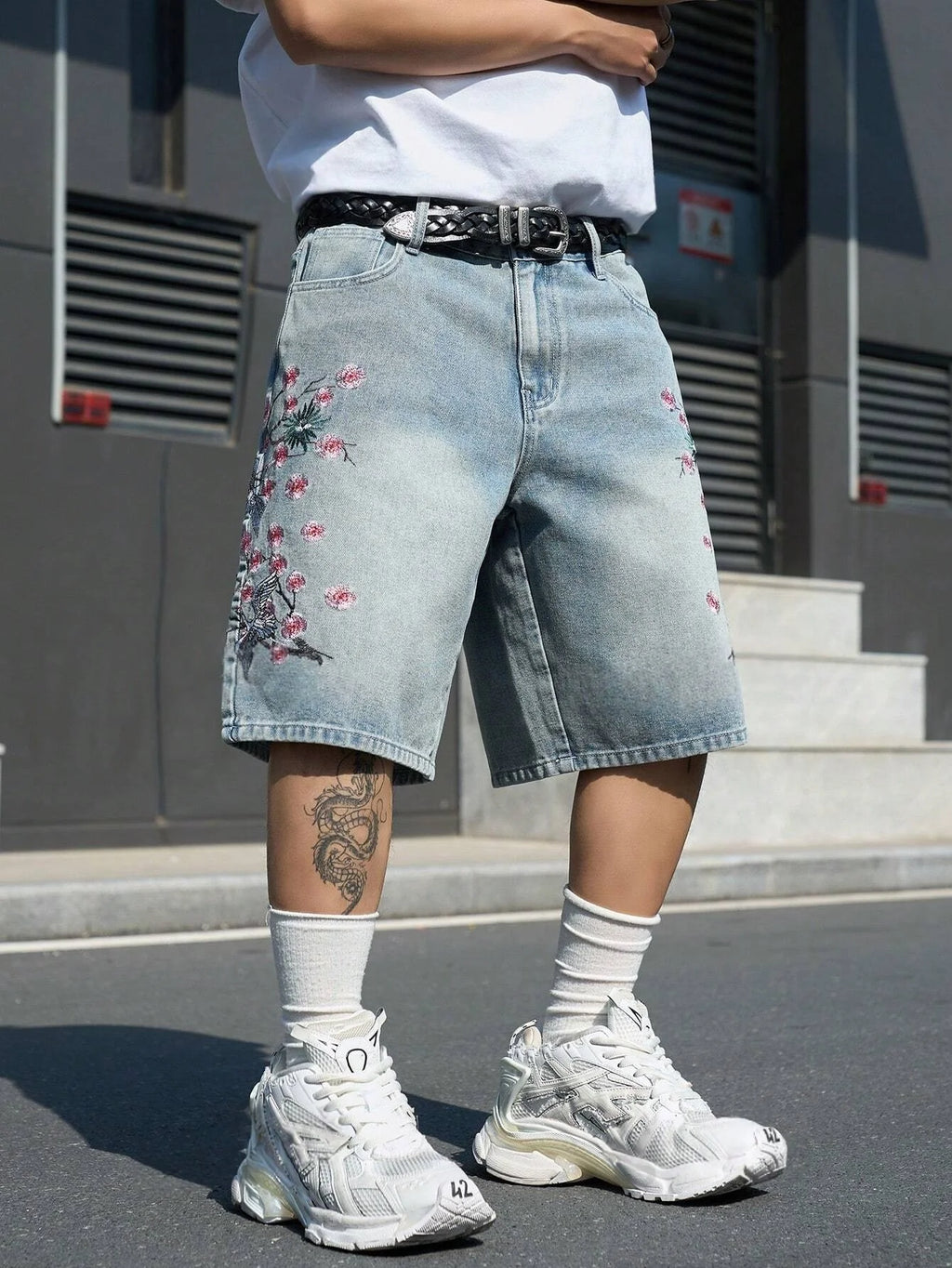 Light Blue Cherry  Denim Shorts