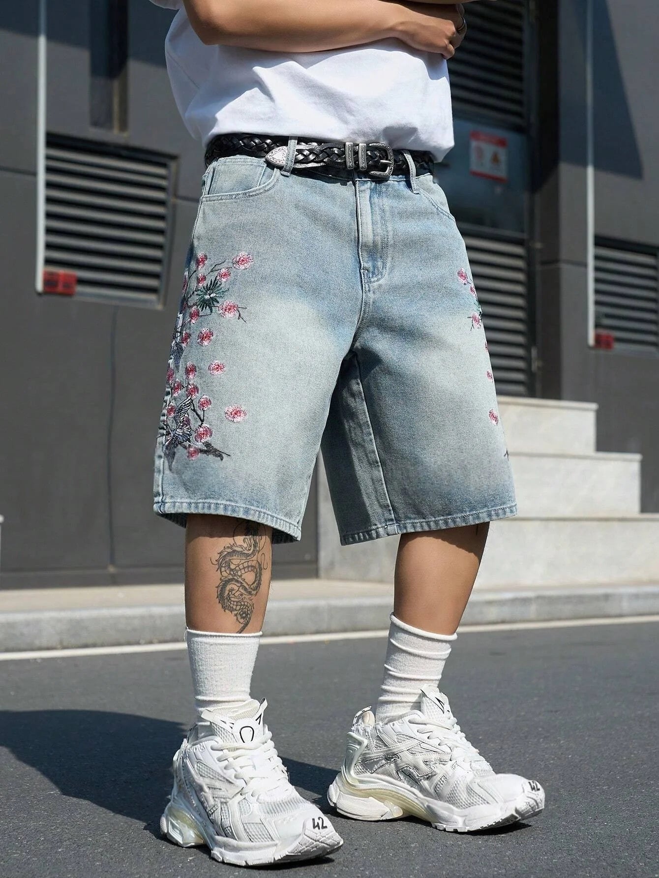 Light Blue Cherry  Denim Shorts