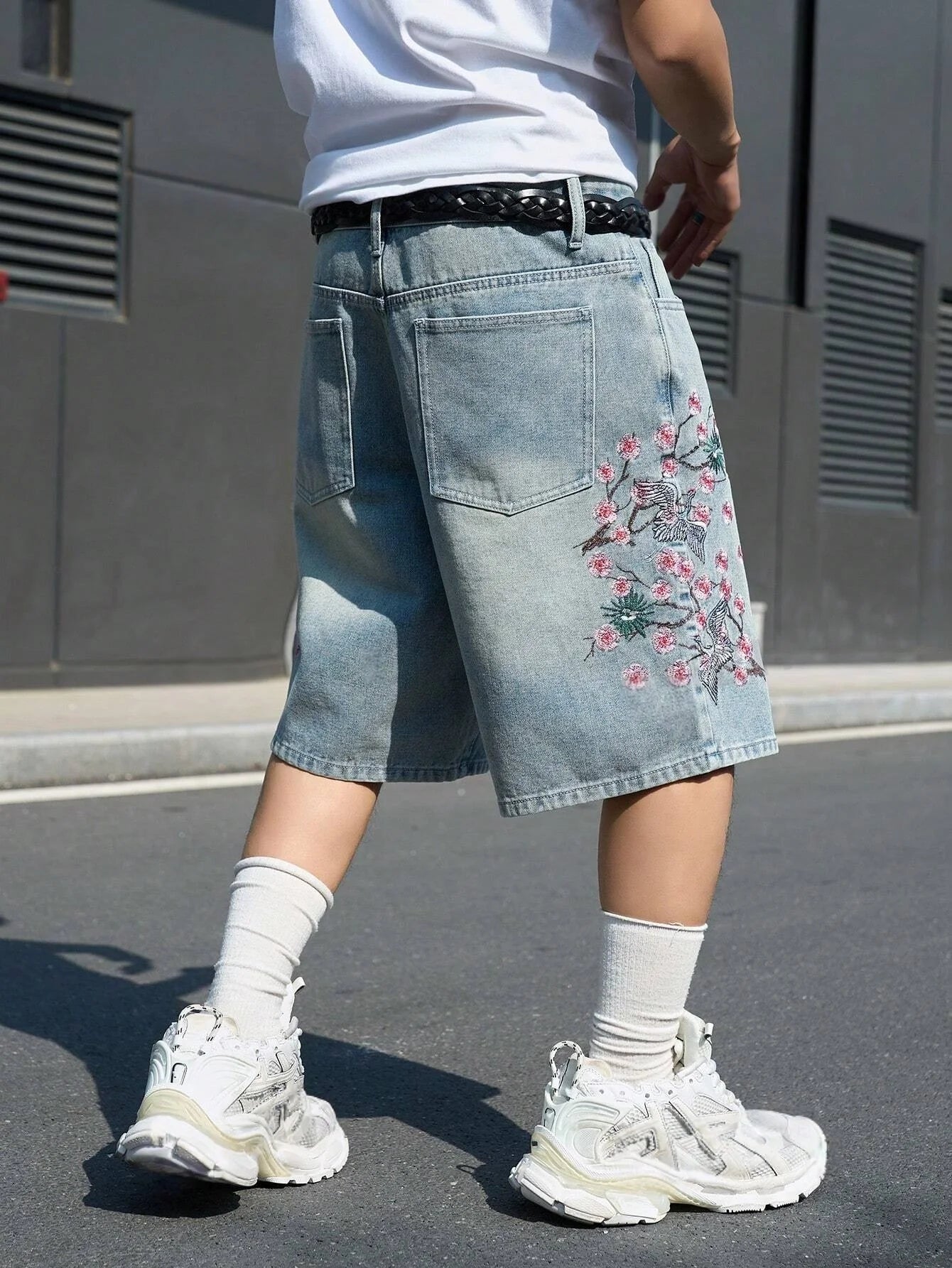 Light Blue Cherry  Denim Shorts