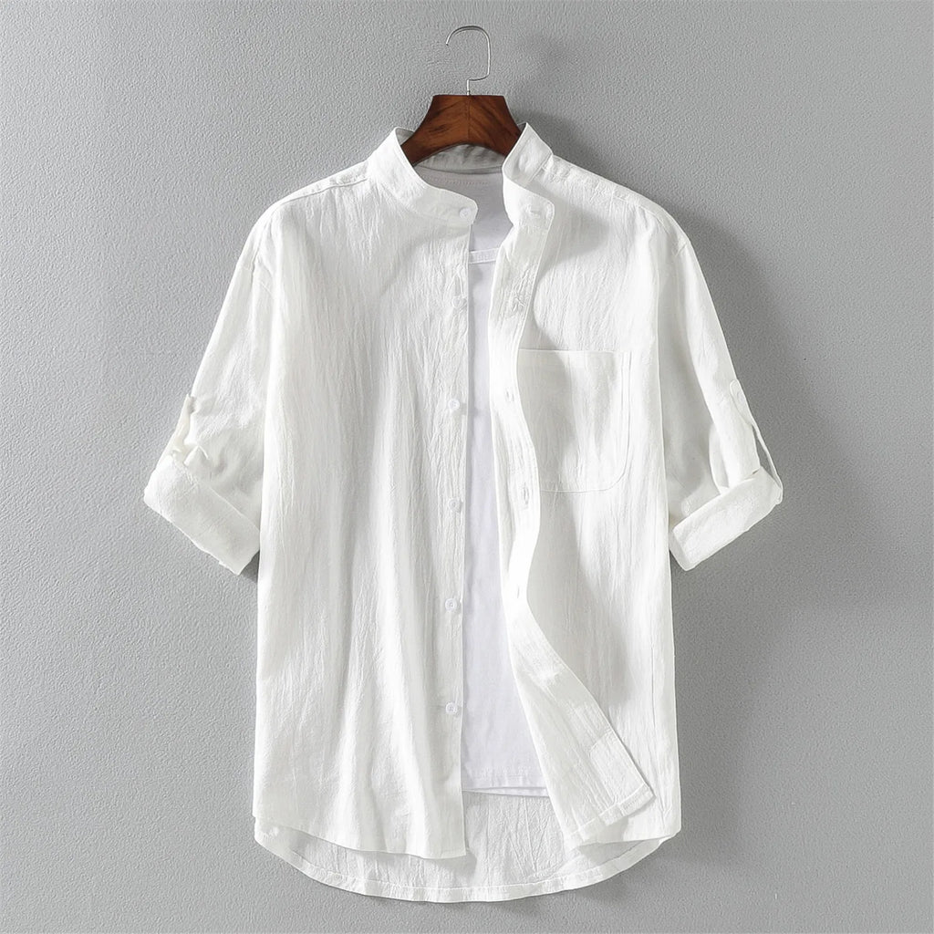 Spring and Summer Stand Collar Men's Short-sleeved