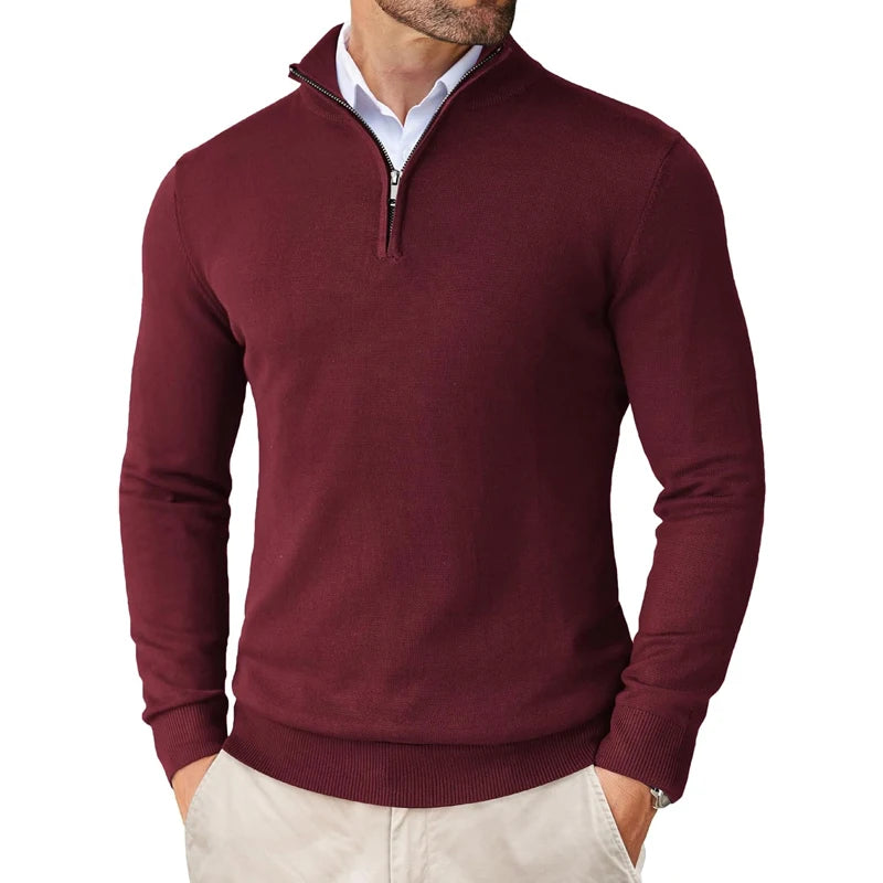 Men's Quarter Zip Up Sweaters Slim Fit