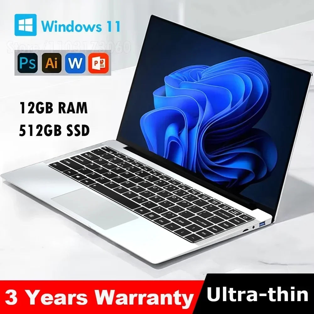 2026 New Laptop Computer Windows 11 Intel Atom X7 A3950 Notebook PC Gamer