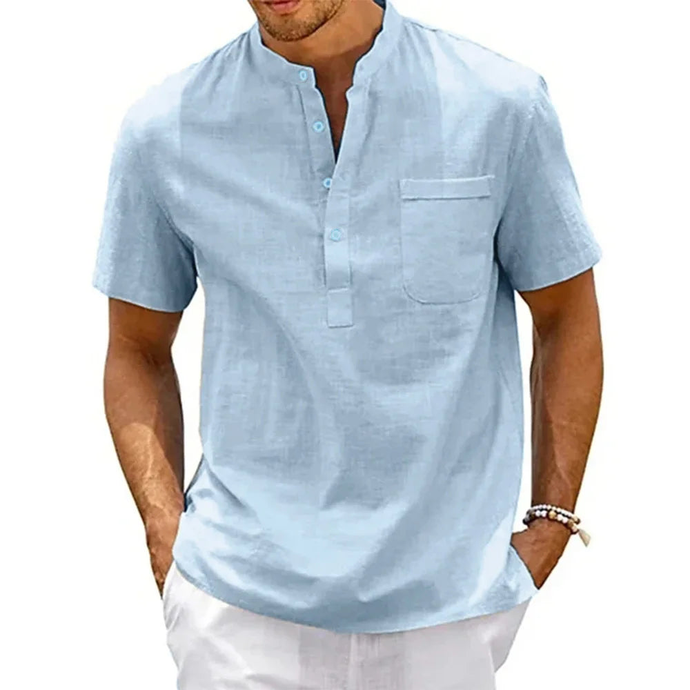 Cotton Linen Men T-shirts Vintage Streetwear