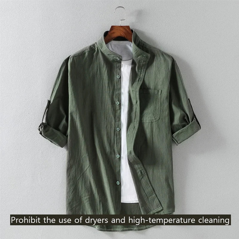 Spring and Summer Stand Collar Men's Short-sleeved