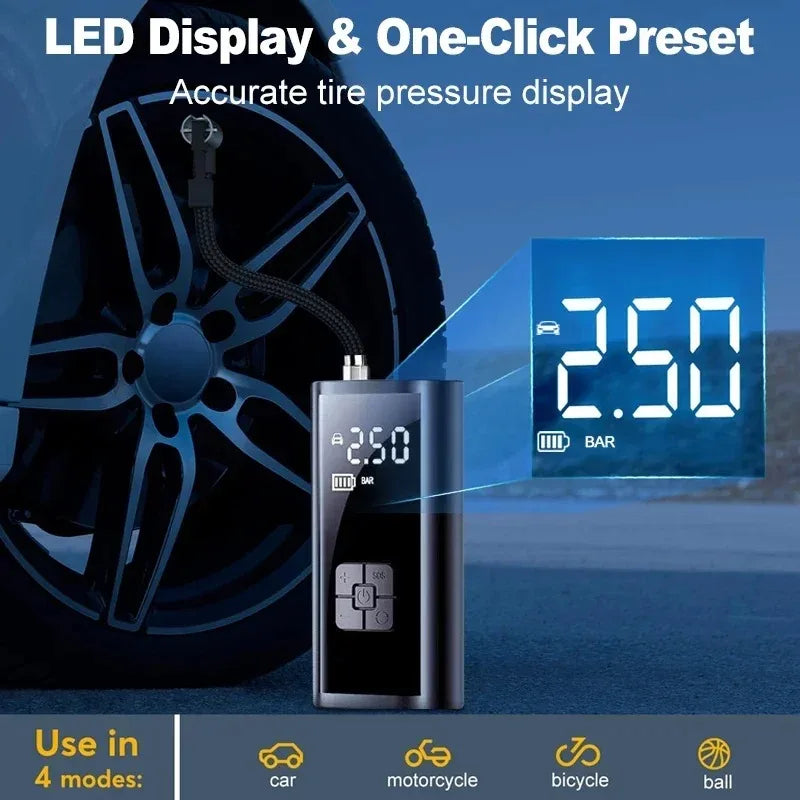 Portable Wireless Tire Inflator 150 PSI LED Air Pump