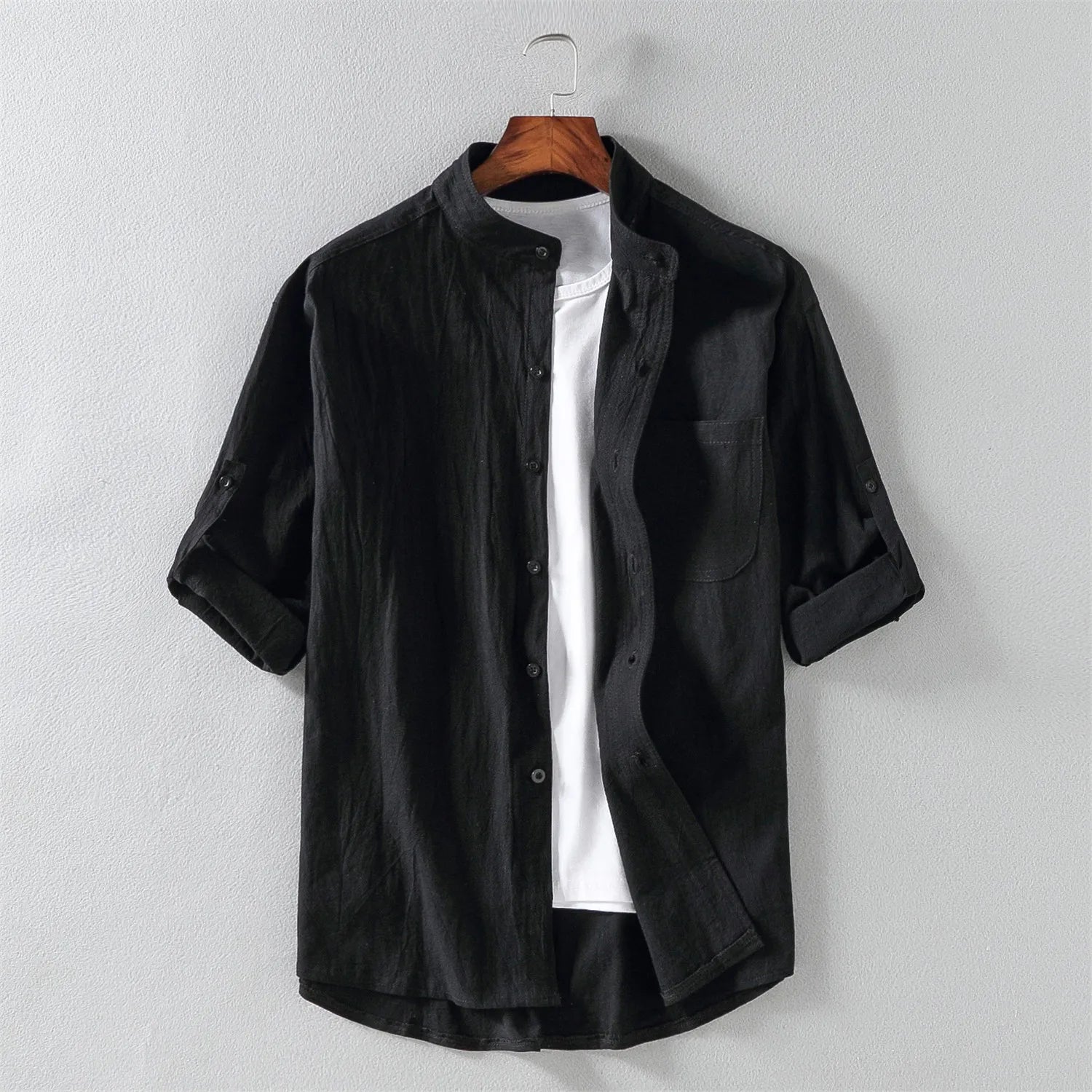 Spring and Summer Stand Collar Men's Short-sleeved