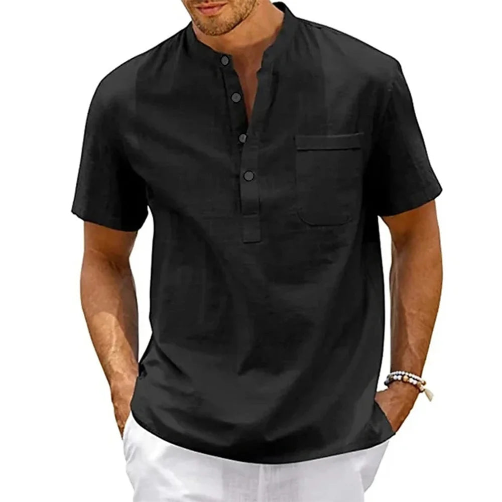 Cotton Linen Men T-shirts Vintage Streetwear