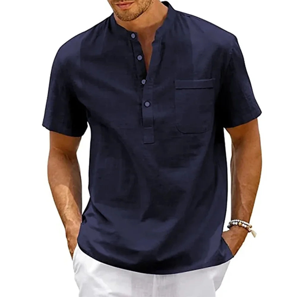 Cotton Linen Men T-shirts Vintage Streetwear