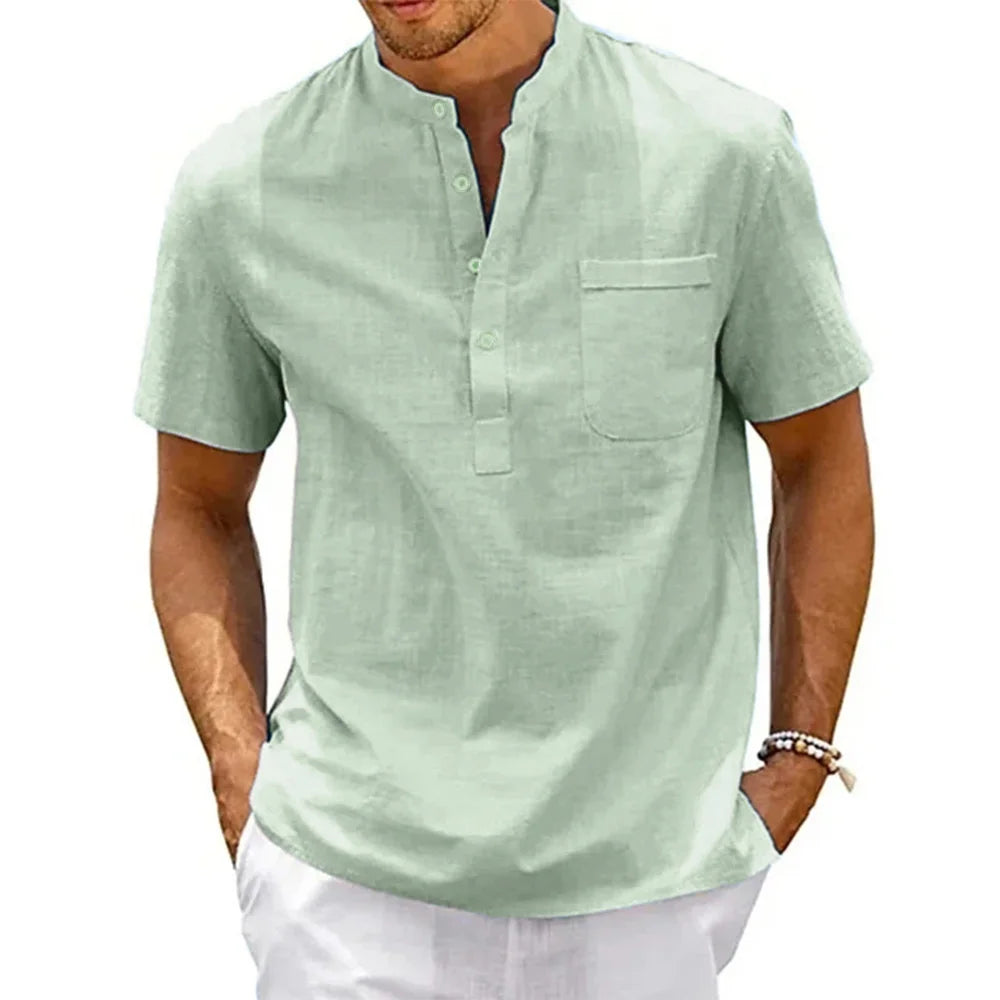 Cotton Linen Men T-shirts Vintage Streetwear