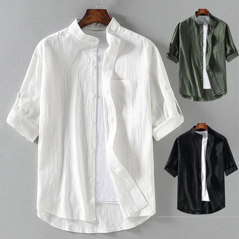 Spring and Summer Stand Collar Men's Short-sleeved