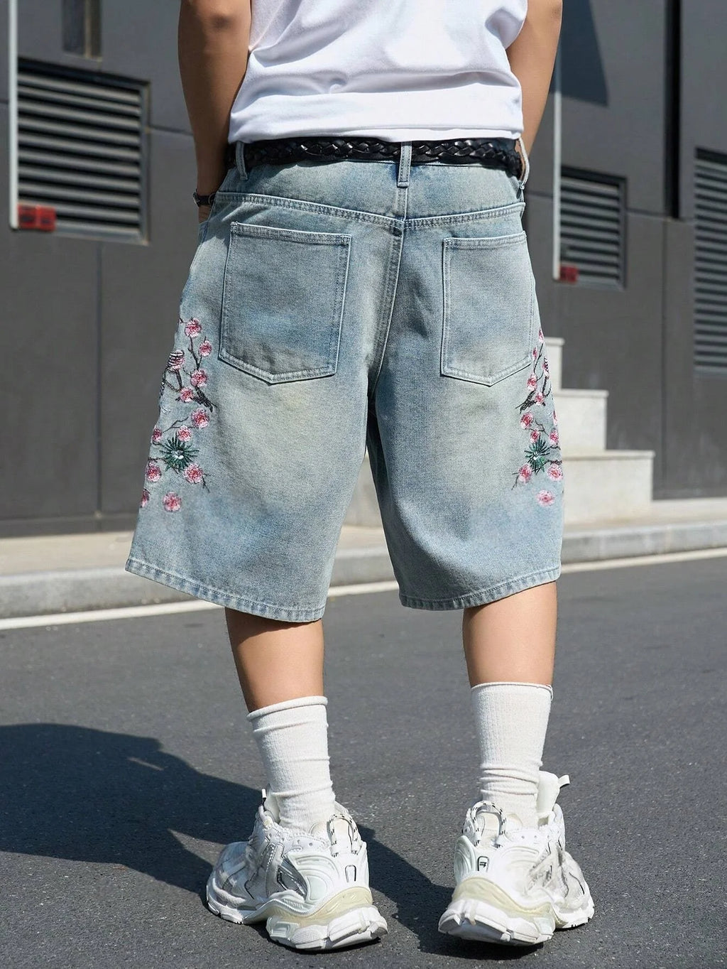 Light Blue Cherry  Denim Shorts