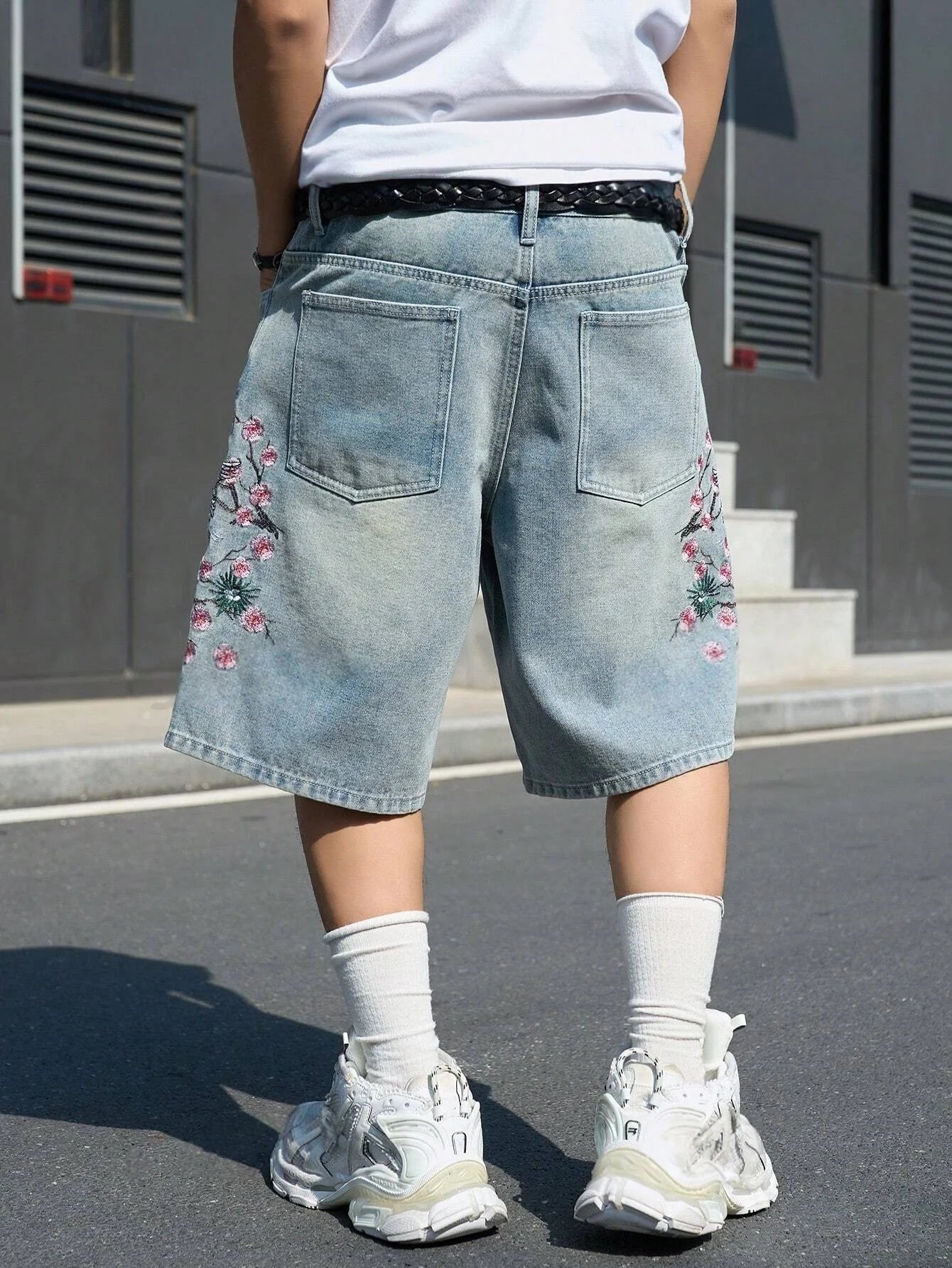 Light Blue Cherry  Denim Shorts