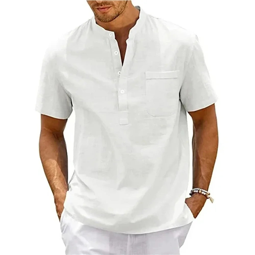 Cotton Linen Men T-shirts Vintage Streetwear