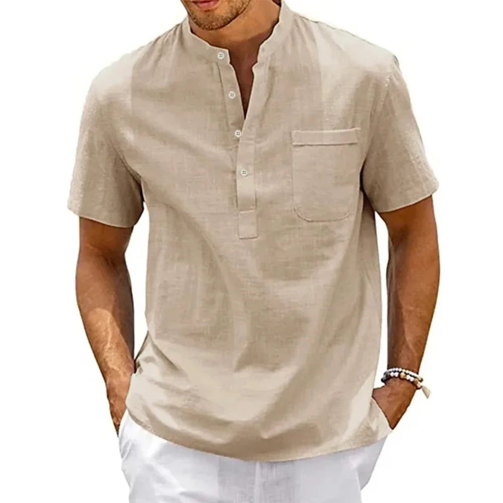 Cotton Linen Men T-shirts Vintage Streetwear